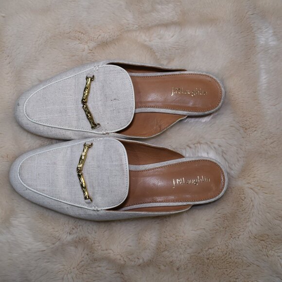 J McLaughlin Domina Linen Horsebit Loafers Slides Sz 8.5 Off White Beige Leather - Picture 12 of 12
